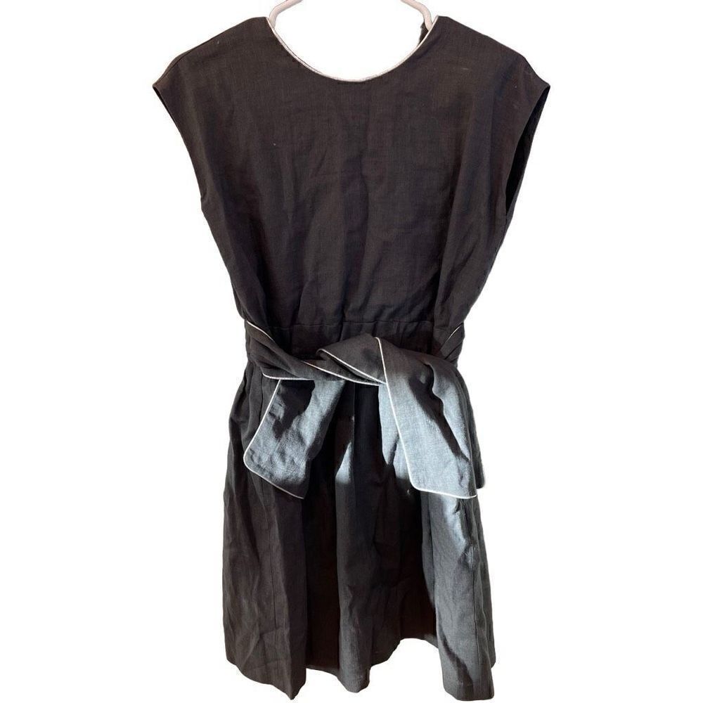 Nueces Dress Womens XXS Gray Linen Sleeveless Fit Flare Pintucked Waist Sash